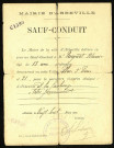 Mairie d'Abbeville. Sauf-conduit n° C1590 délivré à Maurice Tacquet, 13 ans, pour Abbeville et les faubourgs. Validité permanente