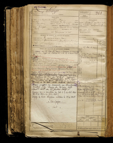 Cabaye, Lucien, né le 17 septembre 1898 à Ham (Somme), classe 1918, matricule n° 968, Bureau de recrutement de Péronne