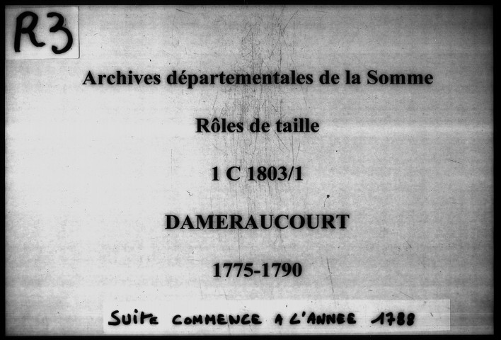 Rôle de répartition des tailles et accessoires des communes de Dameraucourt (Oise)
