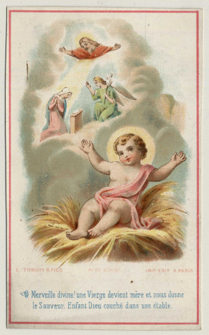 Merveilleuse divine ! Une Vierge devient mère et nous donne le Sauveur. Enfant Dieu couché dans une étable. L'Annonciation ; l'Enfant Jésus