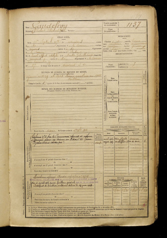 Gaudefroy, Robert Félix Adolphe, né le 16 septembre 1878 à Amiens (Somme), classe 1898, matricule n° 1137, Bureau de recrutement d'Amiens