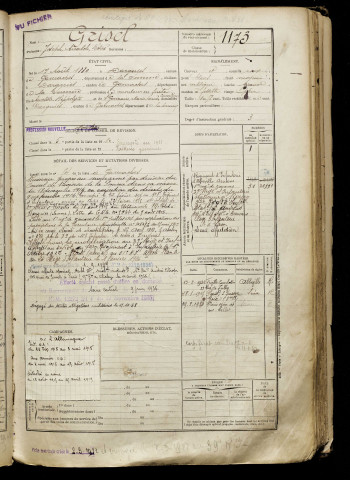 Grisel, Joseph Anatole Désiré, né le 17 août 1889 à Dargnies (Somme), classe 1909, matricule n° 1173, Bureau de recrutement d'Abbeville