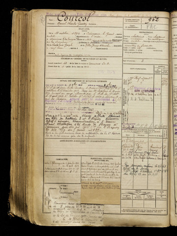 Courcol, Marcel Charles Gaston, né le 11 octobre 1894 à Crèvecoeur-le-Grand (Oise), classe 1914, matricule n° 962, Bureau de recrutement d'Amiens