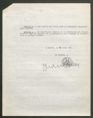Demande de l'Amiens Sporting Club pour l'organisation d'une épreuve à la nage « Camon-Amiens » les 23 juin, 30 juin et 11 août 1963