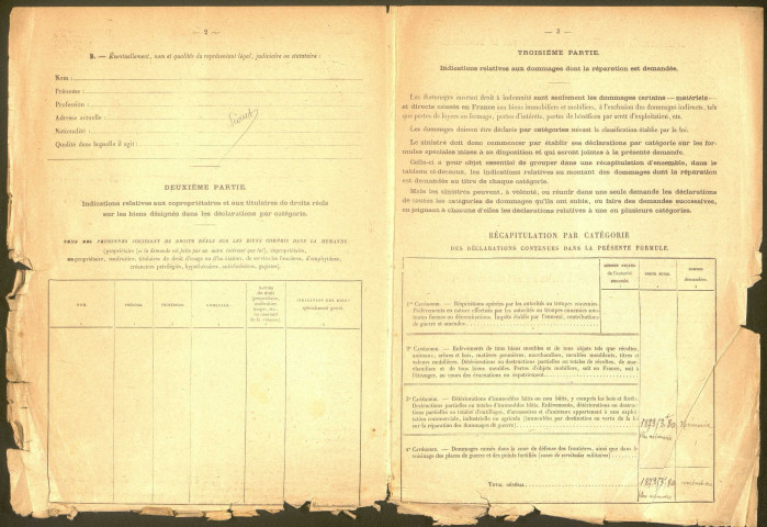 Cléry-sur-Somme. Demande d'indemnisation des dommages de guerre : dossier Périnne-Fernet