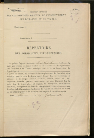 Répertoire des formalités hypothécaires, du 28/08/1931 au 17/02/1932, registre n° 396 (Péronne)