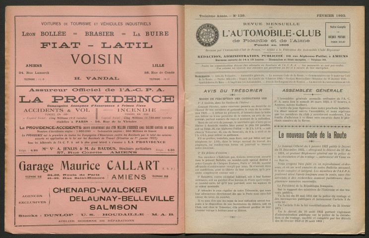 L'Automobile-club de Picardie et de l'Aisne. Revue mensuelle, 139, février 1923