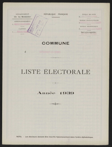 Liste électorale : Berteaucourt-lès-Thennes