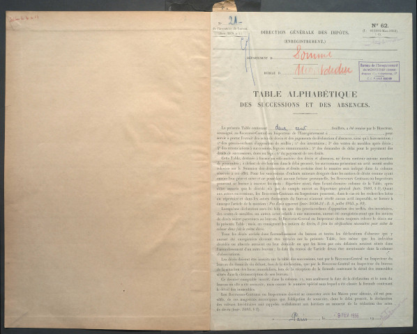 Table des successions et absences du bureau de Montdidier