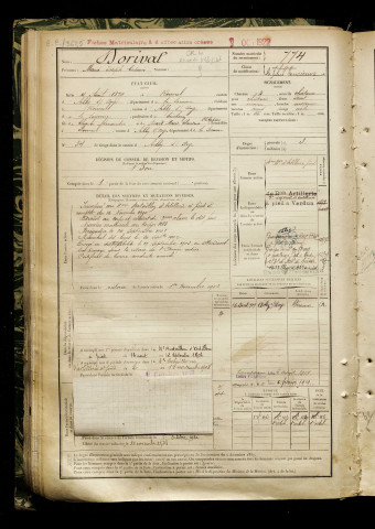 Dorival, Marie Joseph Casimir, né le 04 août 1879 à Rouvrel (Somme), classe 1899, matricule n° 774, Bureau de recrutement de Péronne