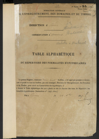 Table alphabétique du répertoire des formalités, de Herbette à Hubanet, volume 42 (Conservation des hypothèques d'Amiens)