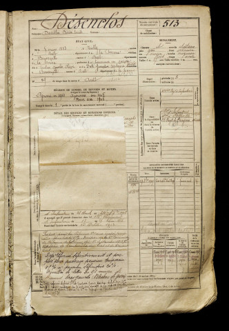 Désenclos, Dosithé Désiré Emile, né le 05 mars 1883 à Tully (Somme), classe 1903, matricule n° 513, Bureau de recrutement d'Abbeville
