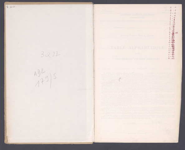 Table des successions et absences du bureau de Rosières-en-Santerre
