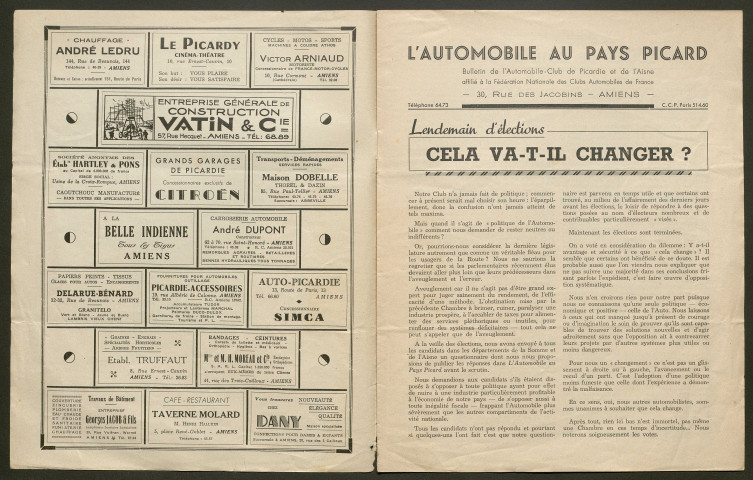 L'Automobile au Pays Picard. Revue officielle de l'Automobile-Club de Picardie et de l'Aisne, 367, juillet 1951