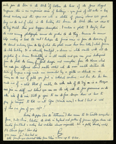 Lt R. Goldwater RA, RA Mess MUTTRA, India Command, 21 Oct. 45 : lettre de Raymond Goldwater à son frère Stan