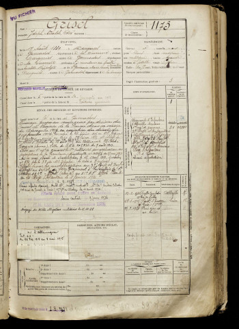 Grisel, Joseph Anatole Désiré, né le 17 août 1889 à Dargnies (Somme), classe 1909, matricule n° 1173, Bureau de recrutement d'Abbeville
