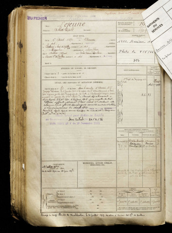 Lejeune, Arthur Léopold, né le 05 août 1891 à Amiens (Somme), classe 1911, matricule n° 194, Bureau de recrutement d'Amiens