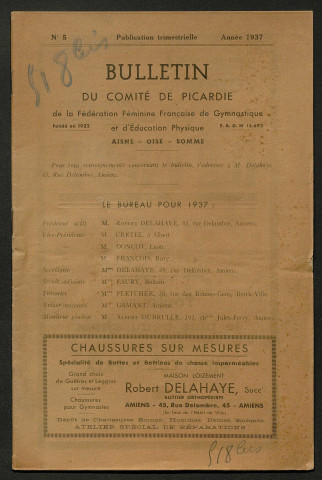 Bulletin du Comité de Picardie de la Fédération Féminine Française de Gymnastique et d'Education Physique, numéro 5