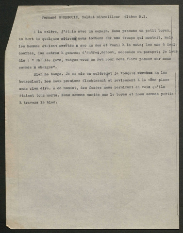 Témoignage de Bourgoin, Fernand et correspondance avec Jacques Péricard