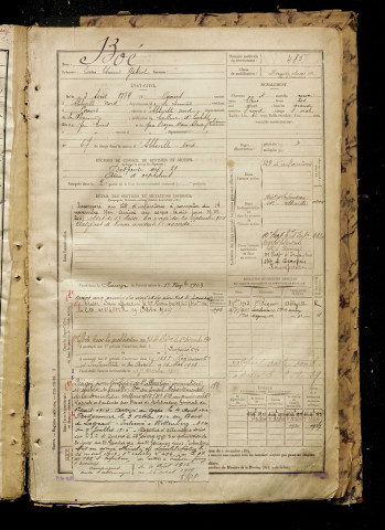 Boé, Louis Etienne Gabriel, né le 03 août 1879 à Caours (Somme), classe 1899, matricule n° 485, Bureau de recrutement d'Abbeville