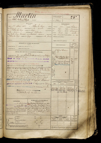 Martin, Abel Arthur Alfred, né le 17 mars 1889 à Villers-lès-Roye (Somme), classe 1909, matricule n° 287, Bureau de recrutement de Péronne