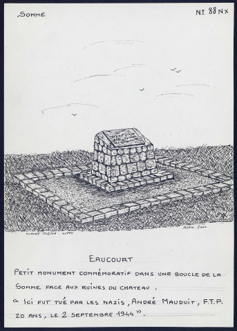 Eaucourt : petit monument commémoratif - (Reproduction interdite sans autorisation - © Claude Piette)