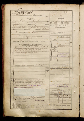 Georget, Charles Désiré, né le 08 avril 1873 à Moreuil (Somme), classe 1893, matricule n° 392, Bureau de recrutement de Péronne