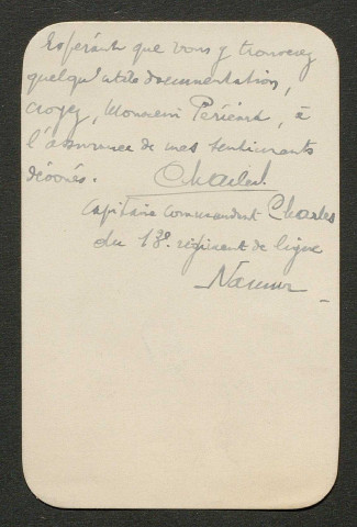 Témoignage de Charles (Capitaine) et correspondance avec Jacques Péricard