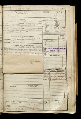 Gest, Raymond Henri, né le 29 août 1901 à Amiens (Somme), classe 1921, matricule n° 1331, Bureau de recrutement d'Amiens