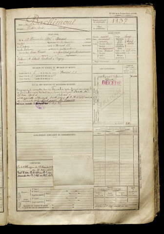 Bachimont, Victor Louis, né le 13 décembre 1895 à Amiens (Somme), classe 1915, matricule n° 1137, Bureau de recrutement d'Amiens