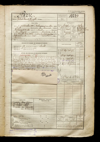 Bost, Gabriel Maurice Aimable Joseph, né le 03 septembre 1901 à Béthencourt-sur-Mer (Somme), classe 1921, matricule n° 1039, Bureau de recrutement d'Abbeville