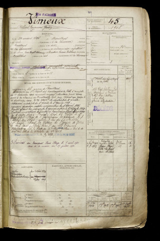 Vimeux, Albert Raymond Gaston, né le 29 mars 1890 à Doullens (Somme), classe 1910, matricule n° 45, Bureau de recrutement d'Abbeville