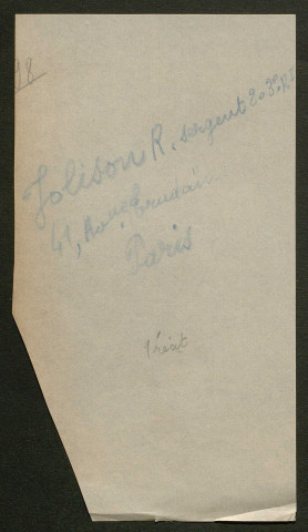 Témoignage de Jolison, R. (Sergent) et correspondance avec Jacques Péricard