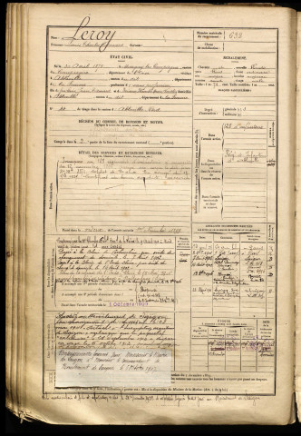 Leroy, Louis Charles Edouard, né le 30 avril 1875 à Margny-lès-Compiègne (Oise), classe 1895, matricule n° 632, Bureau de recrutement d'Abbeville