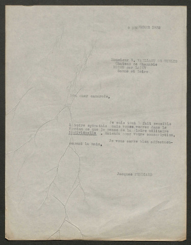 Témoignage de Vaillant de Guélis, Hervé (Sergent) et correspondance avec Jacques Péricard