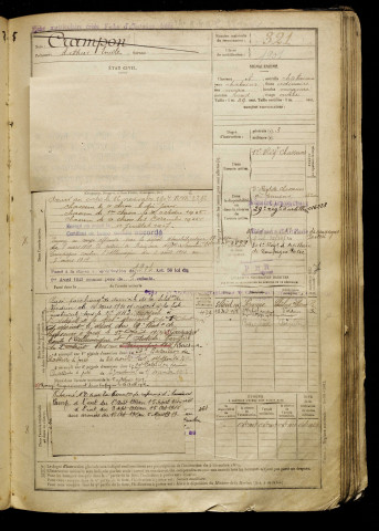 Crampon, Arthur Emile, né le 31 juillet 1883 à Baizieux (Somme), classe 1903, matricule n° 321, Bureau de recrutement d'Amiens