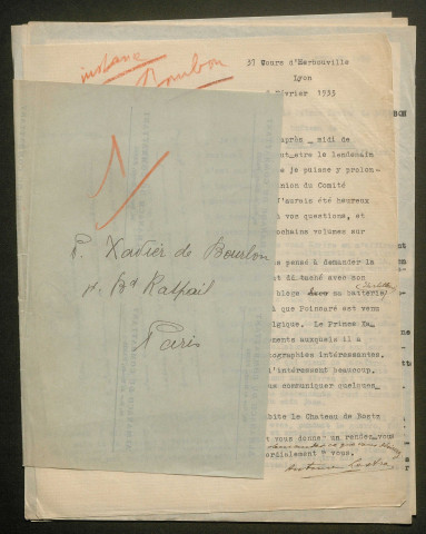 Témoignage de Bourbon (de), Xavier (Prince) et correspondance avec Jacques Péricard