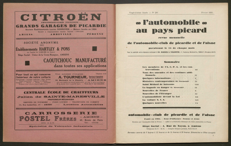 L'Automobile au Pays Picard. Revue mensuelle de l'Automobile-Club de Picardie et de l'Aisne, 293, février 1936