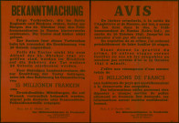 Affiche en deux parties (en allemand à gauche et en français à droite). Avis de recherche de criminels placardés dans tous les départements occupés. Signé à Paris le 21 octobre 1941, der Militärbefehlshaber in Frankreich von Stülpnagel, General der Infanterie