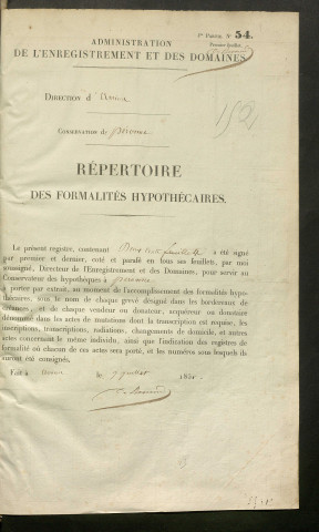Répertoire des formalités hypothécaires, du 22/02/1853 au 27/07/1853, registre n° 152 (Péronne)