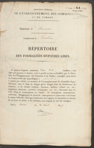 Répertoire des formalités hypothécaires, du 18/12/1875 au 15/05/1876, volume n° 132 (Conservation des hypothèques de Doullens)