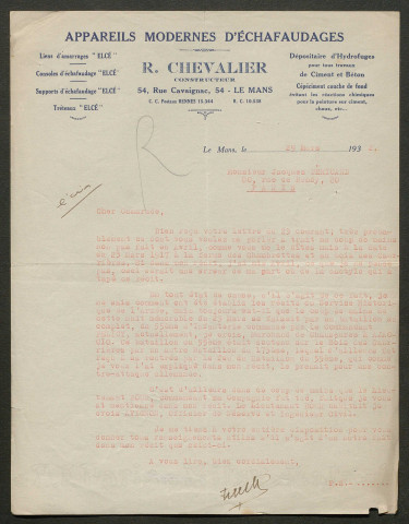 Témoignage de Chevalier, R. et correspondance avec Jacques Péricard