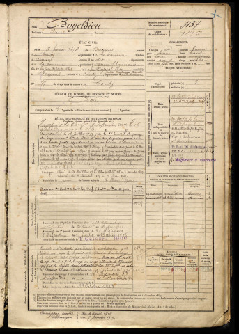 Boyeldieu, Paul, né le 04 février 1874 à Bacouel-sur-Selle (Somme), classe 1894, matricule n° 437, Bureau de recrutement d'Amiens