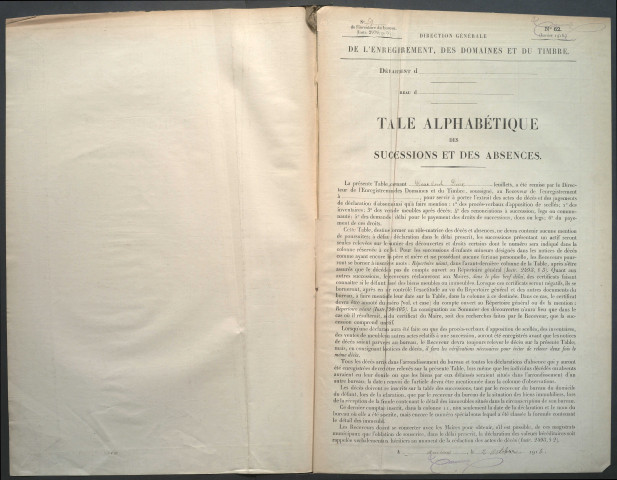 Table des successions et absences du bureau d'Amiens