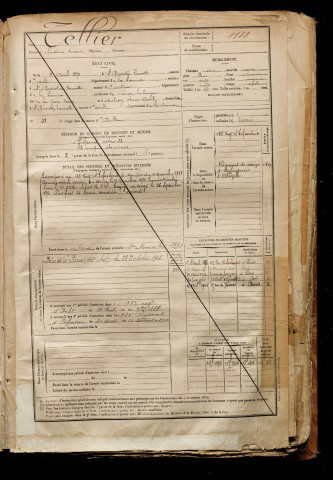 Tellier, Frédéric Vincent Moïse, né le 05 avril 1872 à Saint-Quentin-la-Motte-Croix-au-Bailly (Somme), classe 1892, matricule n° 1188, Bureau de recrutement d'Abbeville