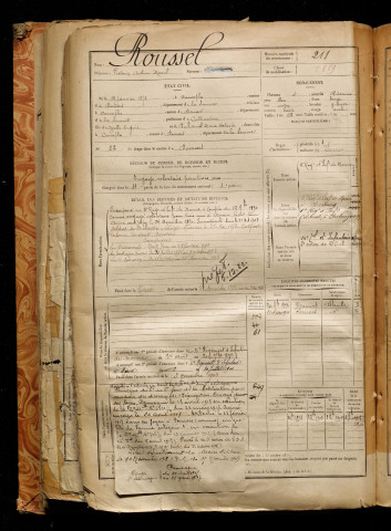 Roussel, Victorin Arthur Raoul, né le 18 janvier 1872 à Canaples (Somme), classe 1892, matricule n° 211, Bureau de recrutement d'Abbeville