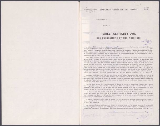Table des successions et absences du bureau de Rue