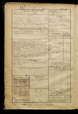 Guichard, Charles Pierre Julien, né le 28 septembre 1897 à Cayeux-sur-Mer (Somme), classe 1917, matricule n° 1516, Bureau de recrutement d'Abbeville