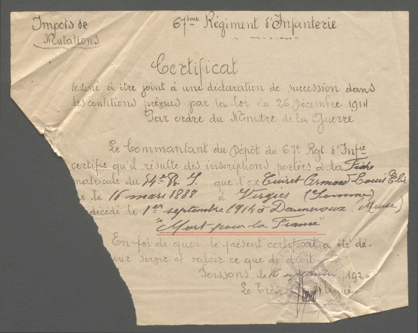 Table des successions et absences du bureau de Oisemont