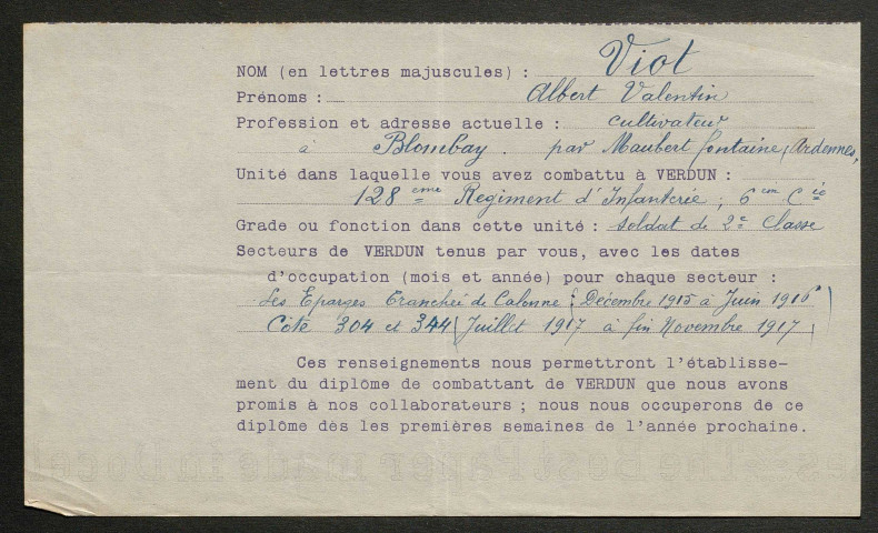 Témoignage de Viot, Albert Valentin et correspondance avec Jacques Péricard